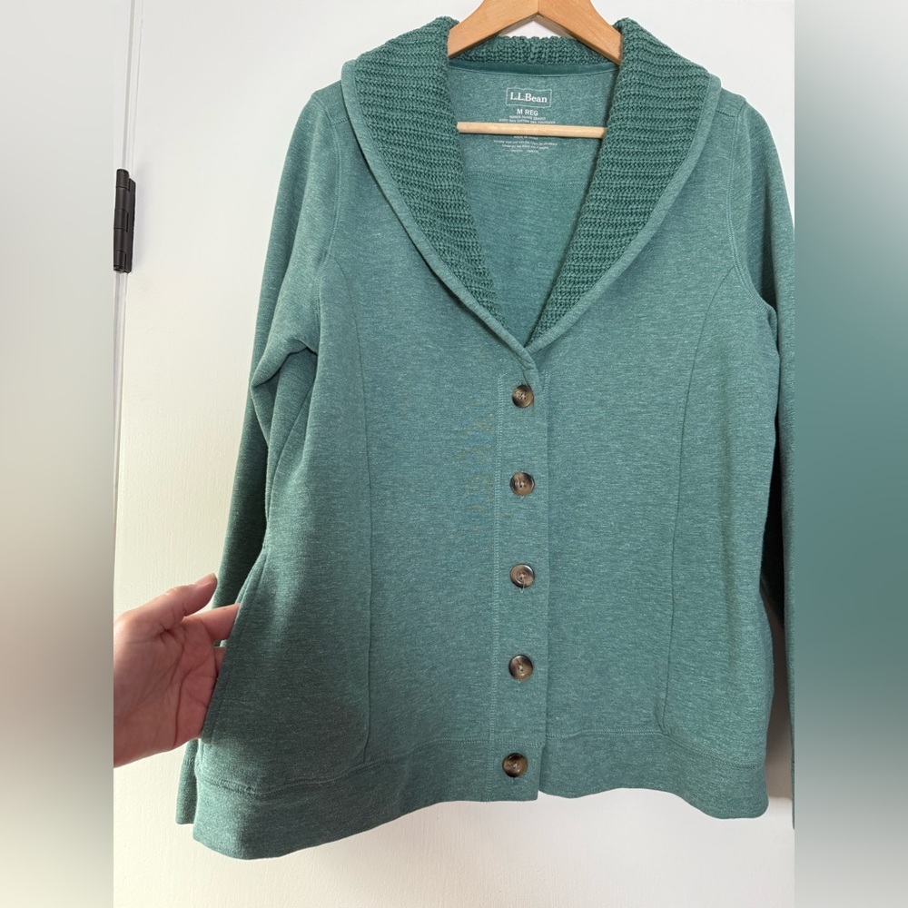 LL Bean Knit Shawl Collar Jersey Sweatshirt Cardigan Eclectic Grandpa Cabincore - Picture 5 of 7